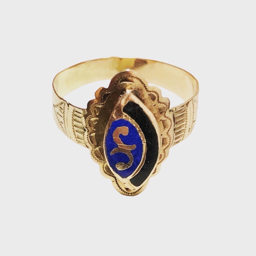 Antique 19th Century Italian Borbonico 12K Gold & Enamel Ring